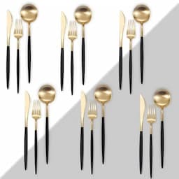 Set of Black 6 X spoon, forks, knives