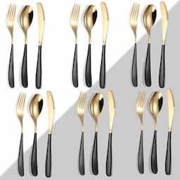 Set of Black 6 X spoon, forks, knives