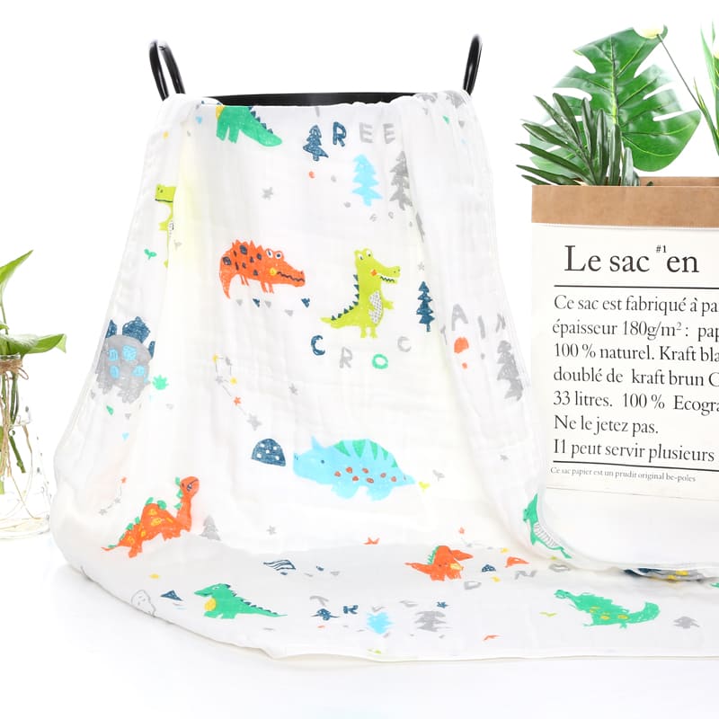 StarAndDaisy Swaddle Wrap Super Soft 100% Muslin Organic Cotton Blanket (Pack of 1 | Size 110cm by 110cm | Dinosaur Pattern)