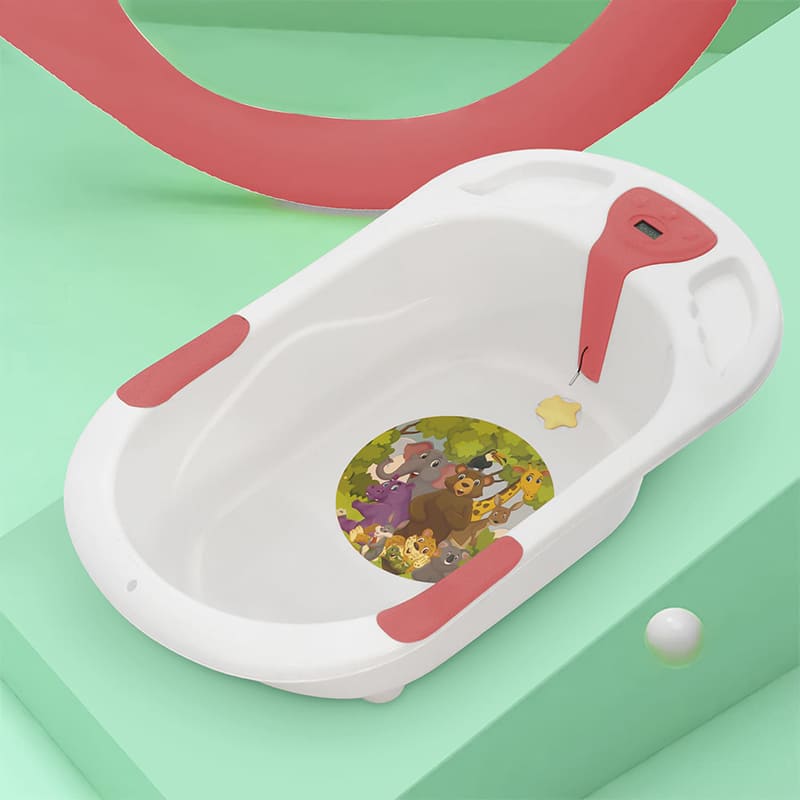 StarAndDaisy Baby Bath Tub with Temperature Sensor and Wheels for New Born Baby - White & Pink
