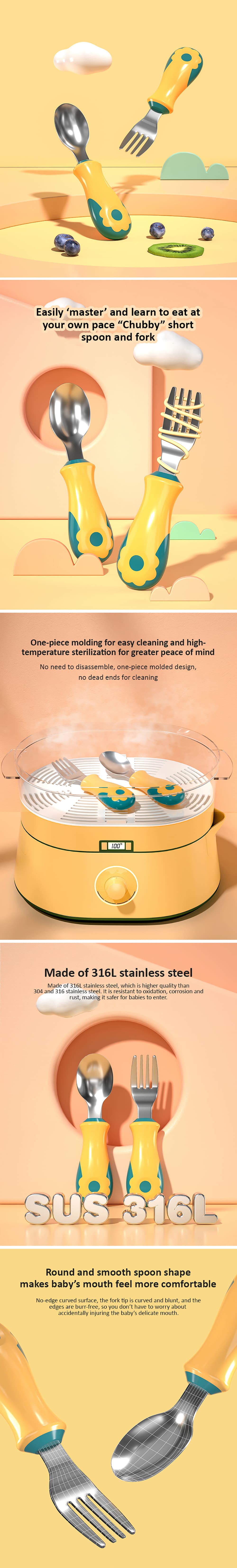 Baby Feeding Training Spoon and Fork Set