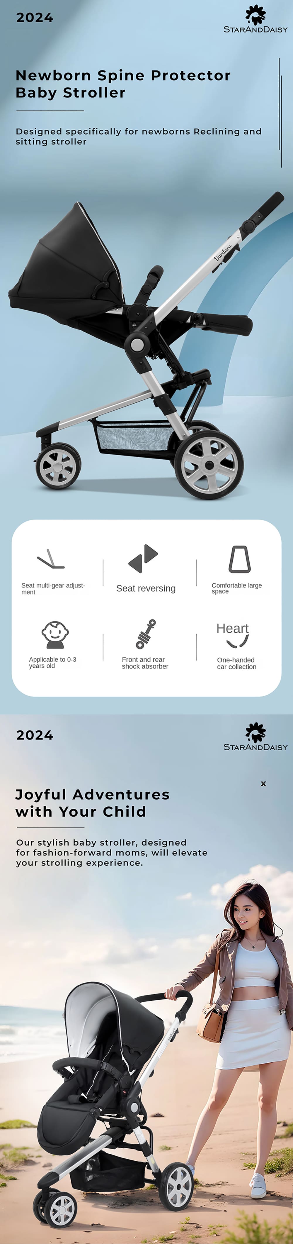 Luxury Baby Stroller with Reversible Handlebar