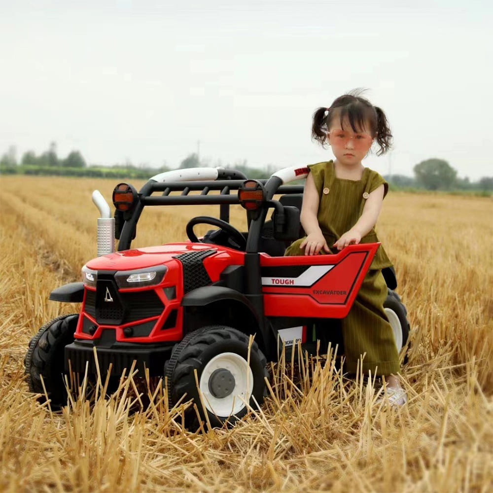 StarAndDaisy Kids Electric Ride On Tractors with Remote Control, Light, Music, USB, Horn, Adjustable Seat Belt - Red