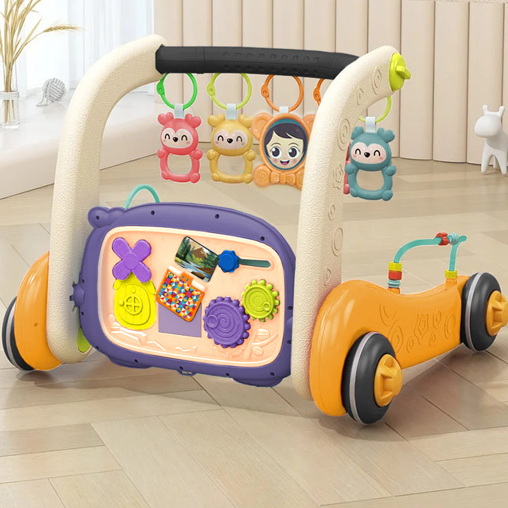 StarAndDaisy 3-in-1 Musical Baby Play Gym with Convertible Walker, Push Walker with Play Piano, Tummy Time Mat for Babies -Yellow