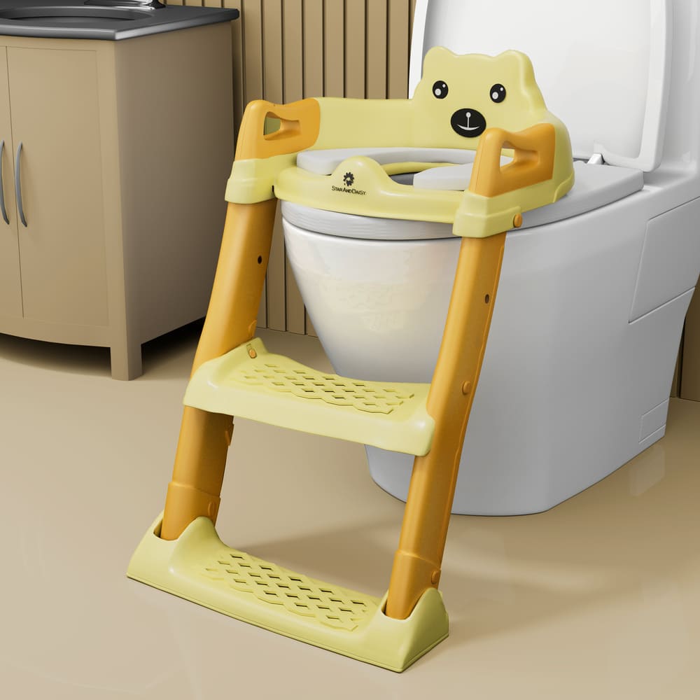StarAndDaisy Baby Potty Training Toilet Seat with Ladder & Soft Cushion - Beige Gold
