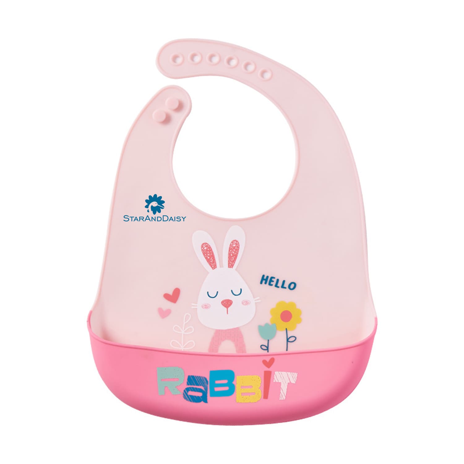 StarAndDaisy Silicone Feeding Bibs for Babies, Infants Bib with Adjustable Neck Button, Waterproof, Mess-Free Feeding - Pink