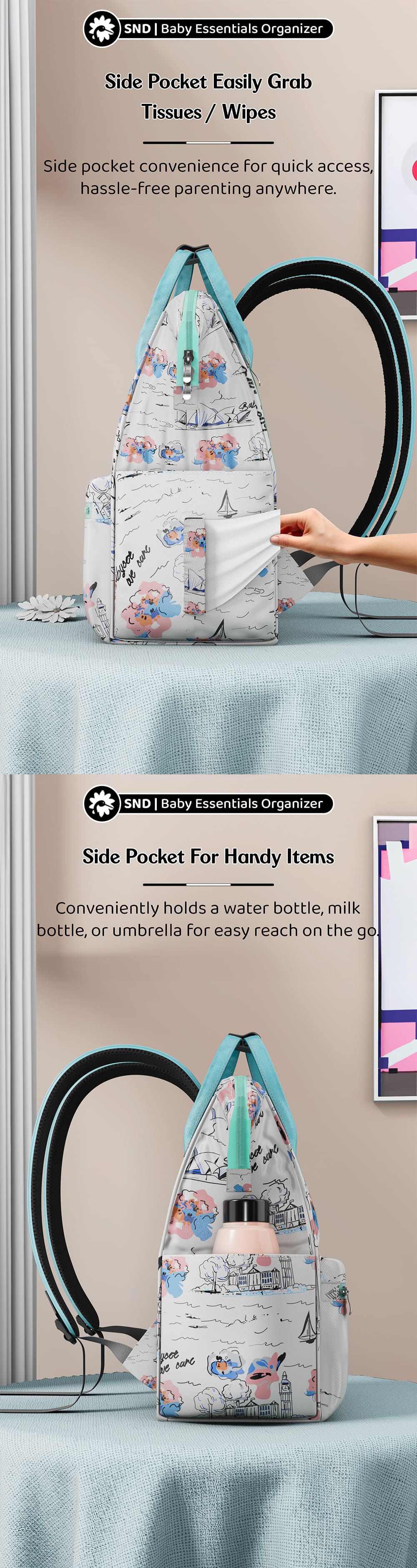 Diaper Bag with Insulated Bottle Pockets