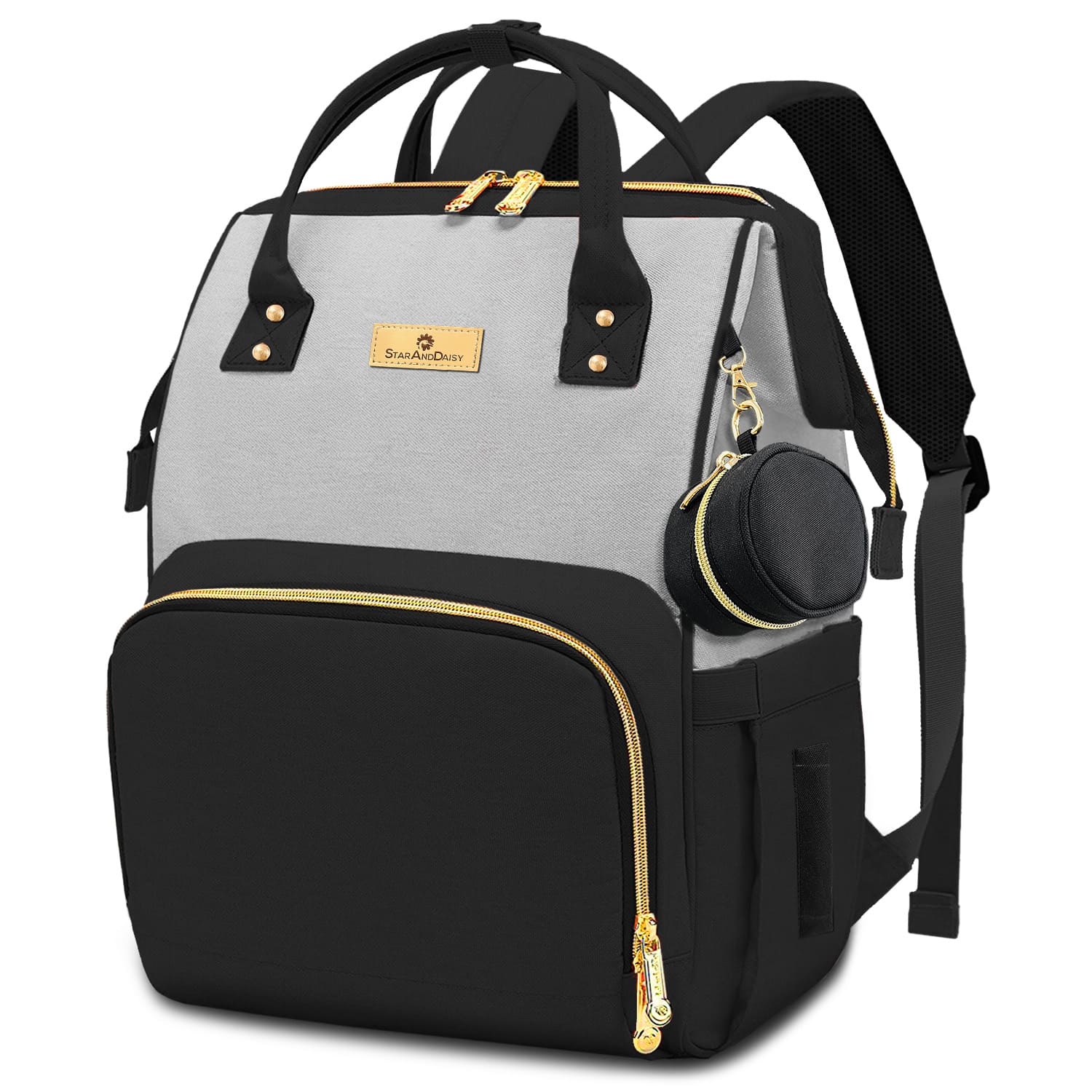 StarAndDaisy Premium Diaper Bag for Travel with Multi-Compartments, Insulated Bottle Pocket, Extra Small Pouch - Green Grey