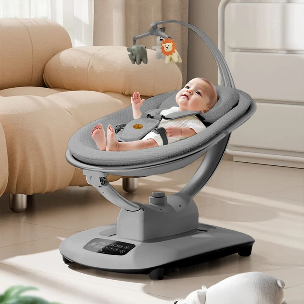 StarAndDaisy Soft Swing Electric Baby Rocker, Baby Swing Cradle with 5 Levels of speed Adjustment & Fully Remote Control - Grey