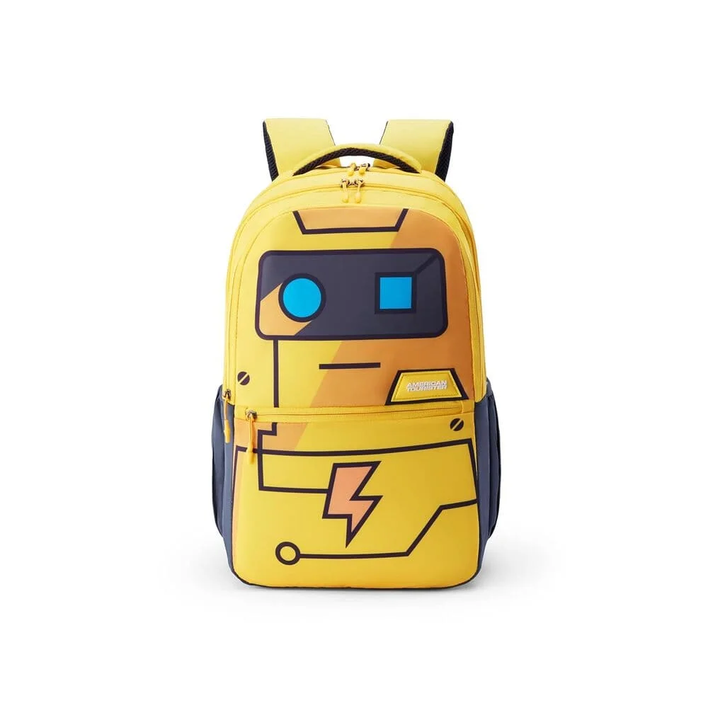 American Tourister Trendy School Bag, 3 Full Compartments, Gucci Polyester, Printed Design Backpack 35 Ltr - Toddle 4.0xxl-Robot Yellow