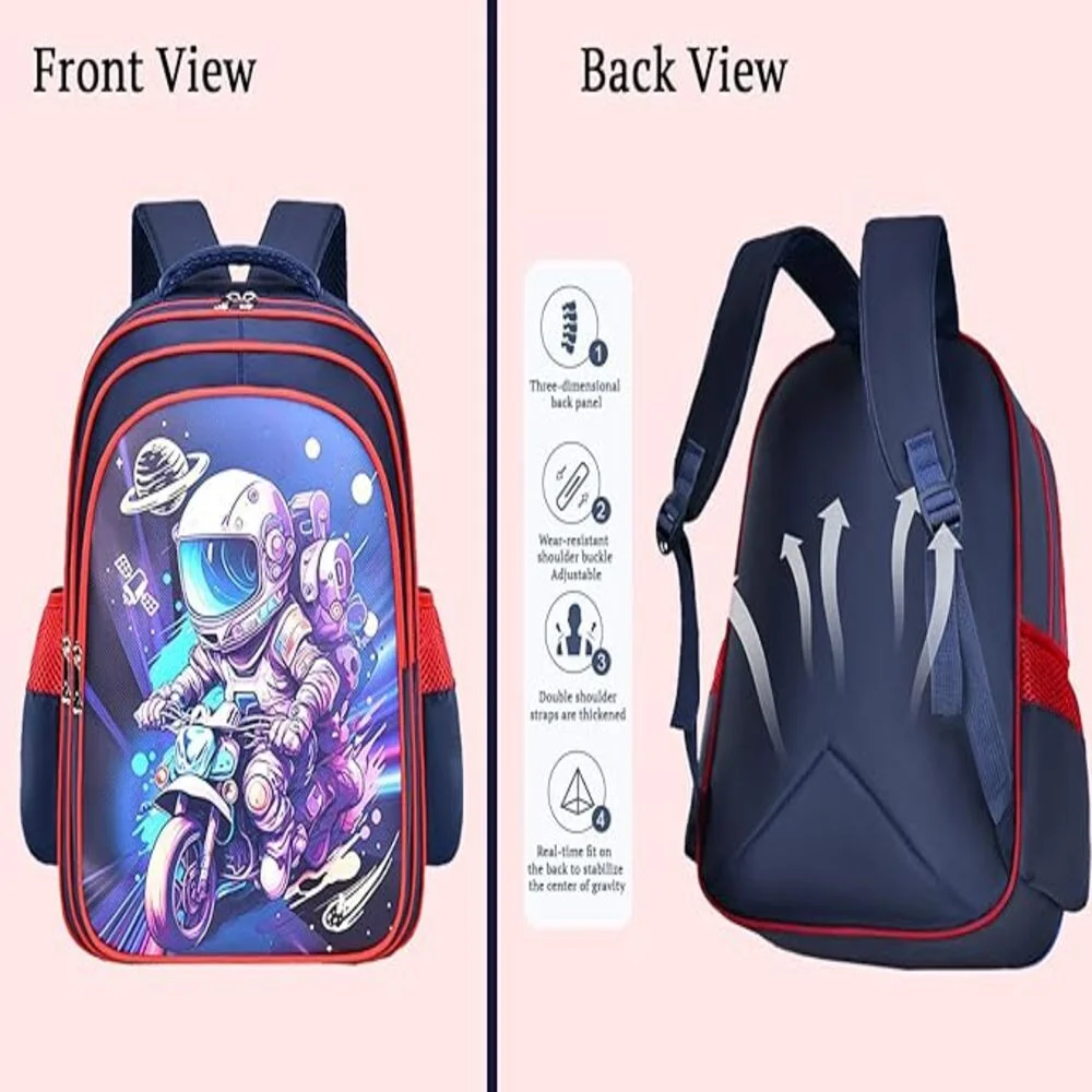 Premium Kids School Bag, Motorcycle Astronaut Design, Lightweight Backpack for Elementary school students-Blue