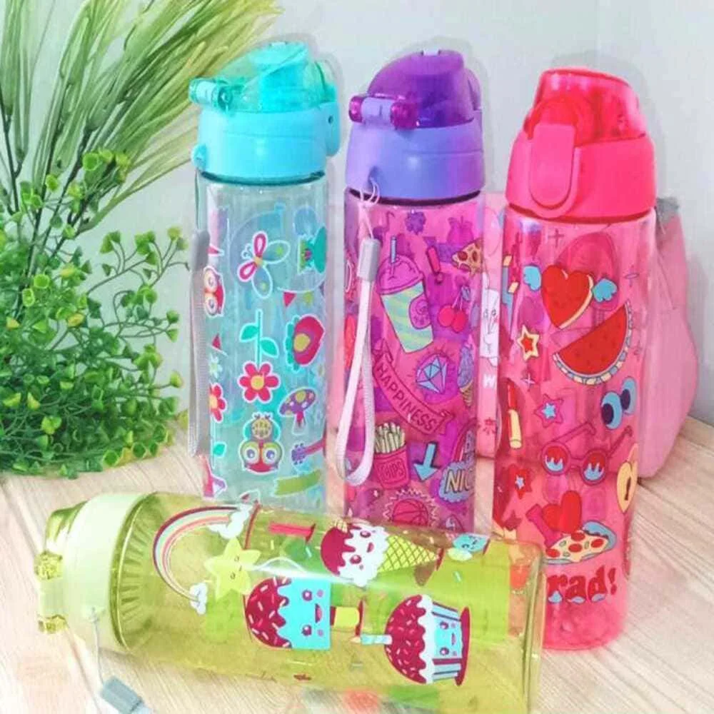 Cartoonistic School Children's Drinking Bottles Colorful Character Pictures Flip Top Body Colorful 700ml - Purple
