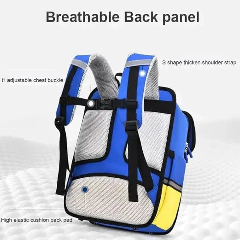 3D Kids Backpack, Space, Animals, Cartoons, Or Fantasy Character, Lightweight Materials, Padded Shoulder Straps And Breathable - Blue & Yellow