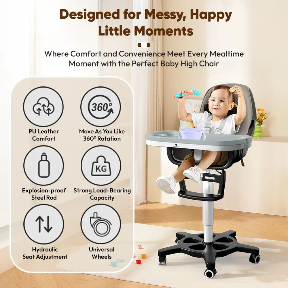 StarAndDaisy Premium Baby High Chair with 5 Adjustable Seat, Dual Detachable Food Tray, 360 ° Wheels - Grey StarAndDaisy Premium Baby High Chair with 5 Adjustable Seat, Dual Detachable Food Tray, 360 ° Wheels - Grey
