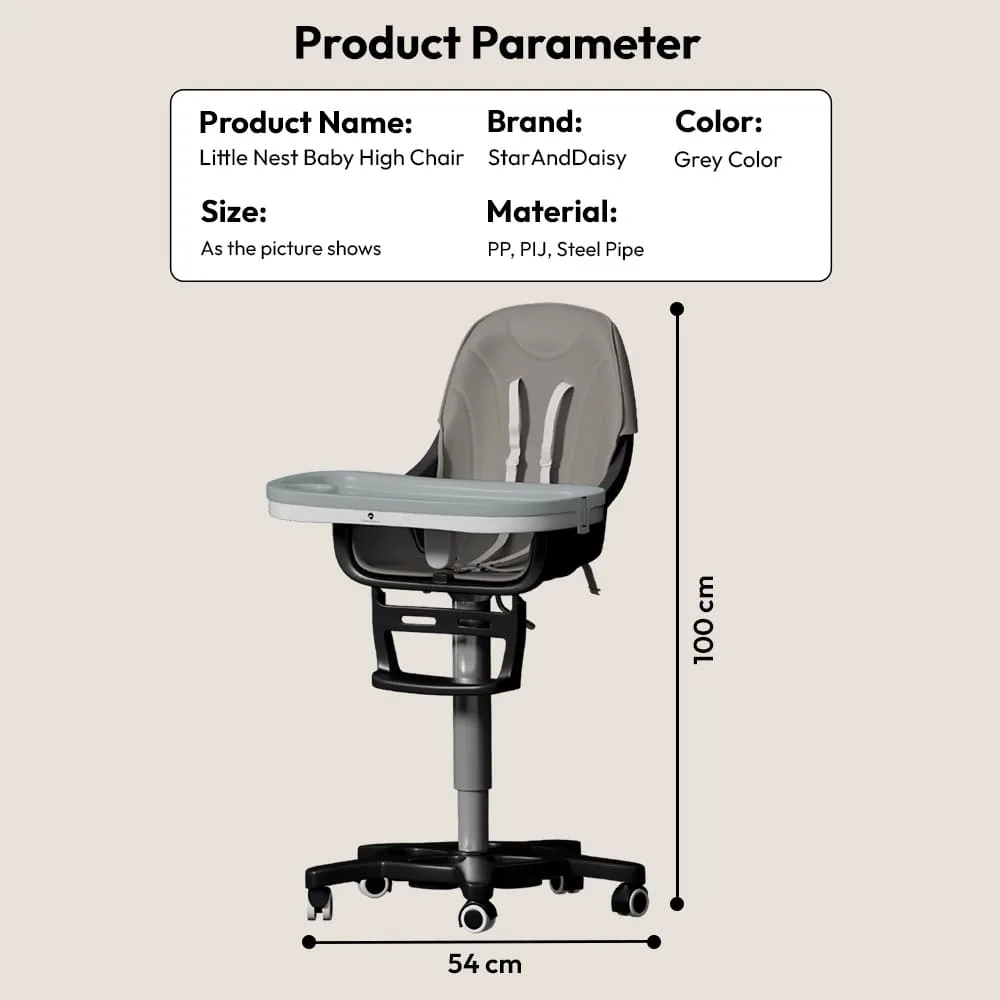 StarAndDaisy Premium Baby High Chair with 5 Adjustable Seat, Dual Detachable Food Tray, 360 ° Wheels - Grey StarAndDaisy Premium Baby High Chair with 5 Adjustable Seat, Dual Detachable Food Tray, 360 ° Wheels - Grey