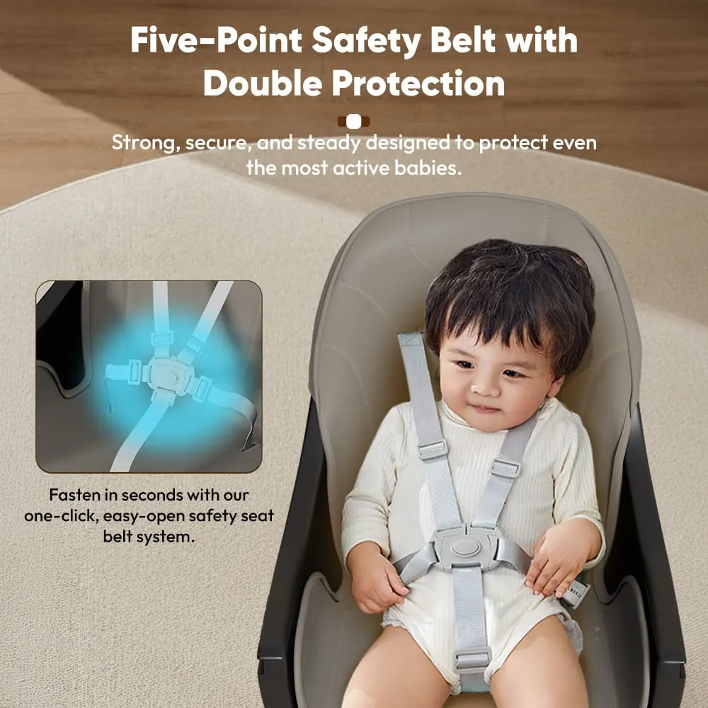 StarAndDaisy Premium Baby High Chair with 5 Adjustable Seat, Dual Detachable Food Tray, 360 ° Wheels - Grey StarAndDaisy Premium Baby High Chair with 5 Adjustable Seat, Dual Detachable Food Tray, 360 ° Wheels - Grey