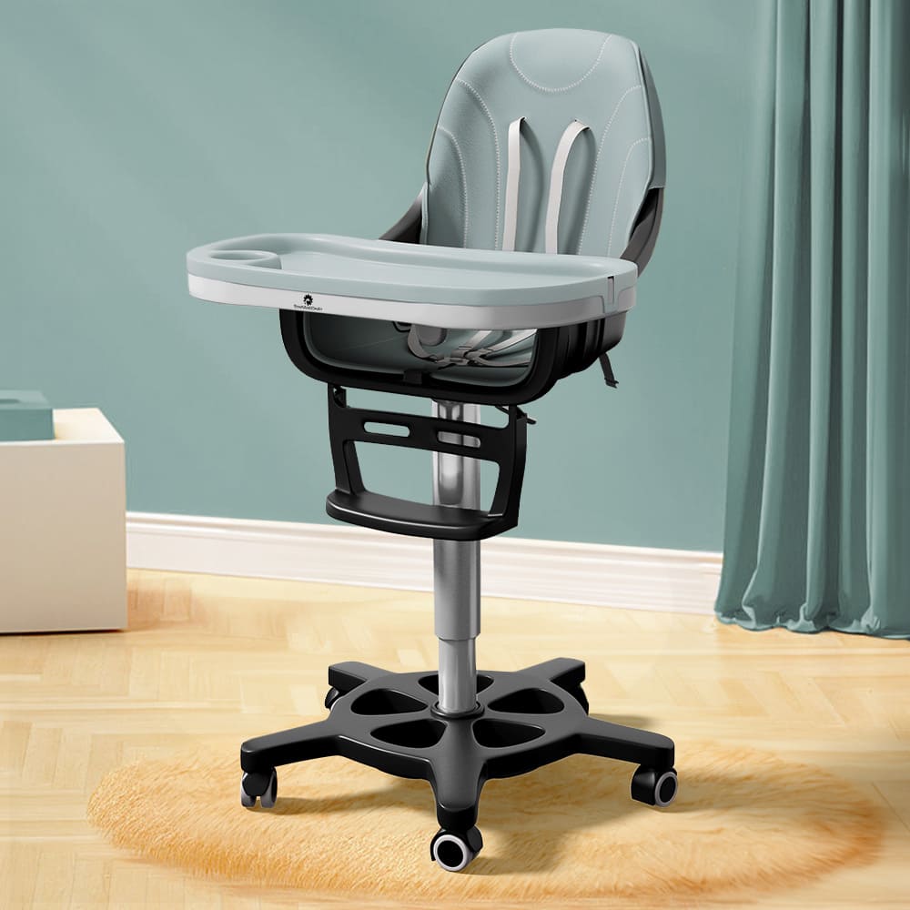 StarAndDaisy Feeding Baby High Chair with 5 Adjustable Seat, Dual Detachable Food Tray, 360 ° Wheels - Blue