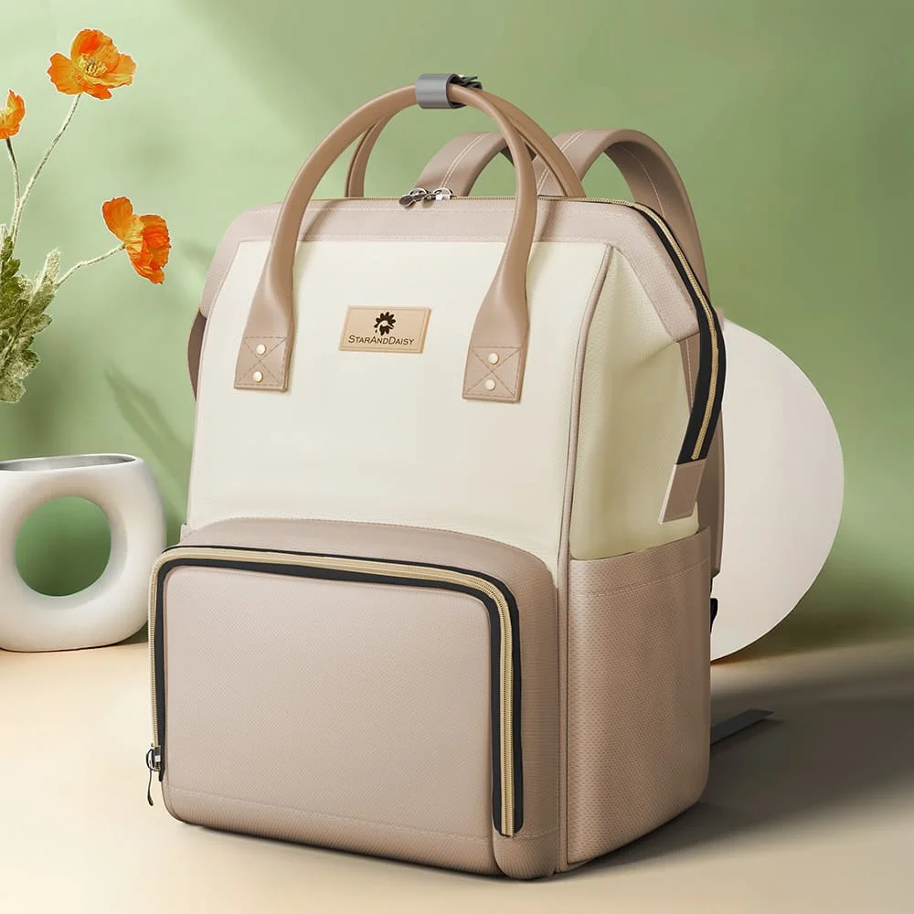 StarAndDaisy Premium Baby Diaper Bag with Multi-Compartments, Insulated Bottle Pocket, Extra Small Pouch - Beige