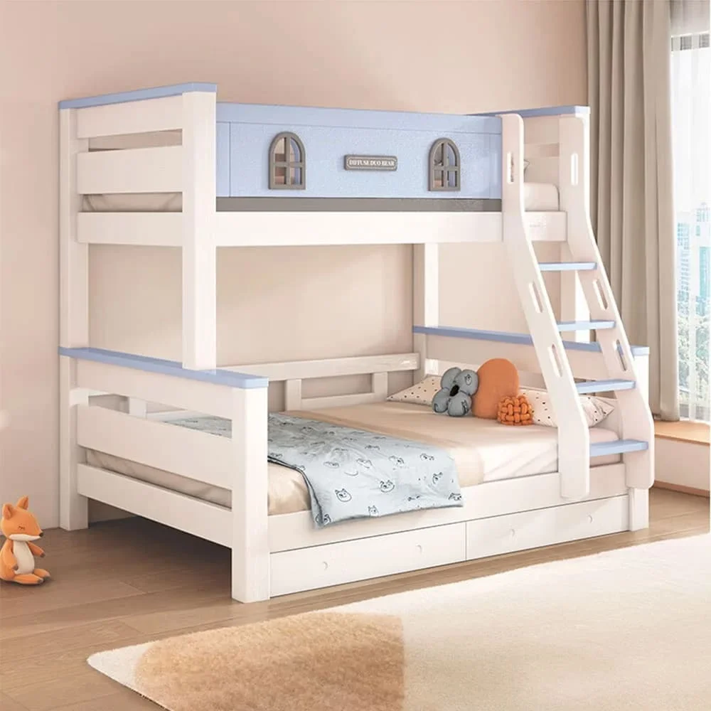 StarAndDaisy Luxury Bunk Bed for Children without Ladder Cabinets, Double Decker Kids Bed with Bed Guardrail - T4 Blue