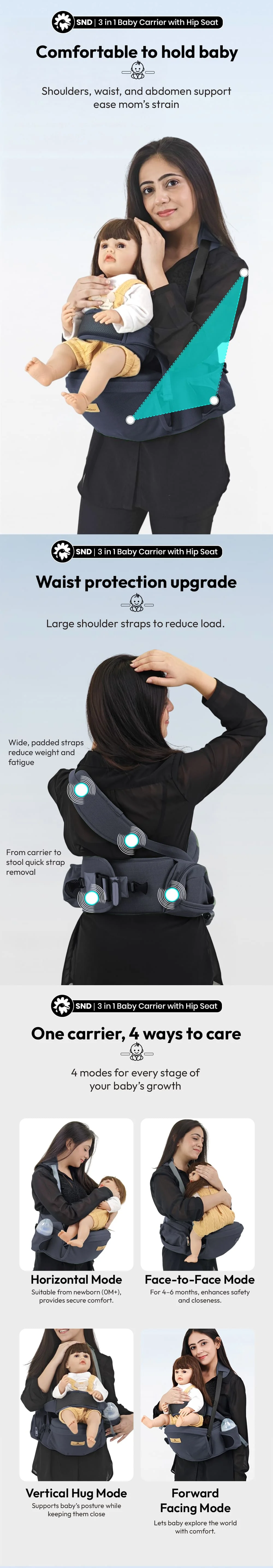 3-in-1 Baby Cariier Bag with Heap Seat