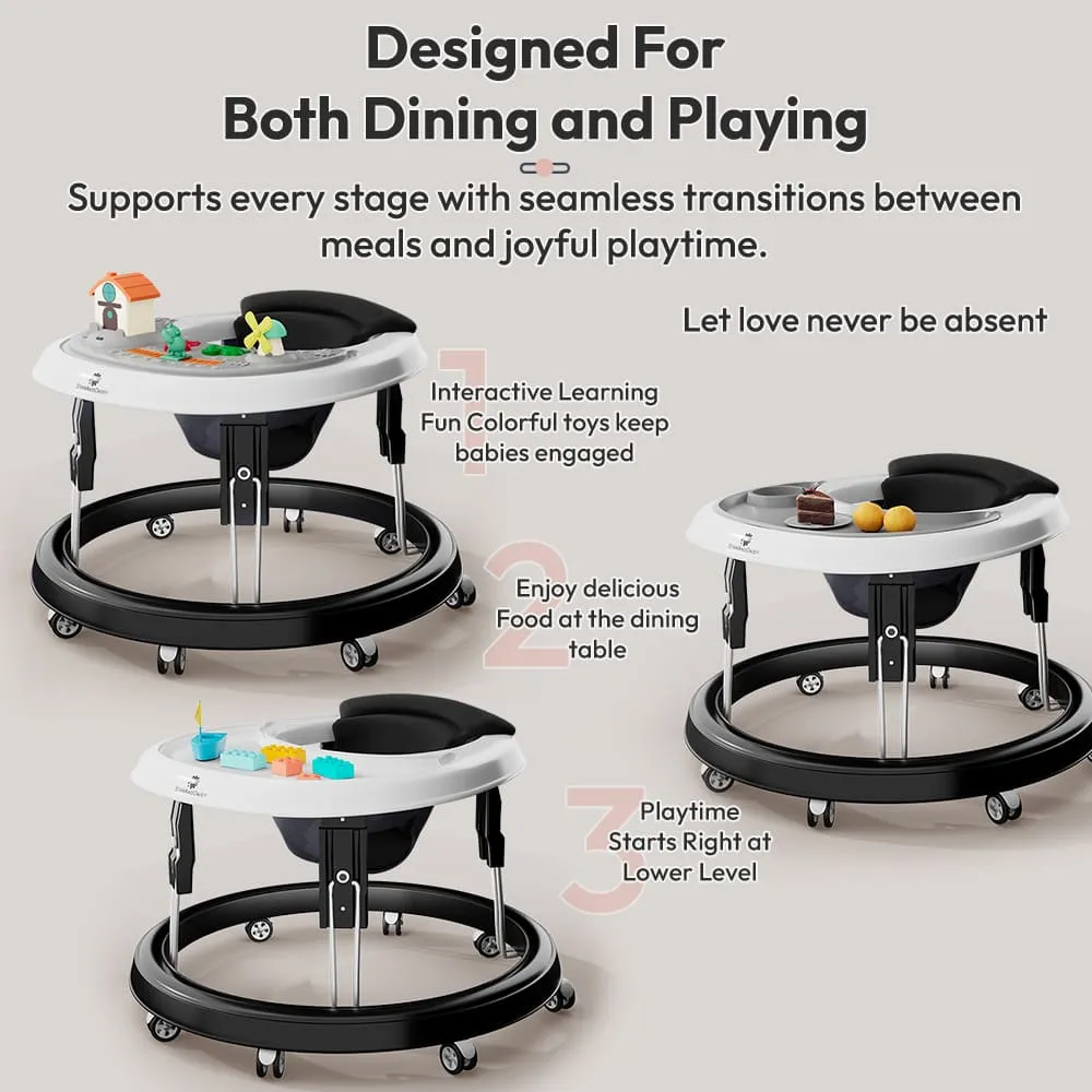 first step black baby walker design for both dining playing