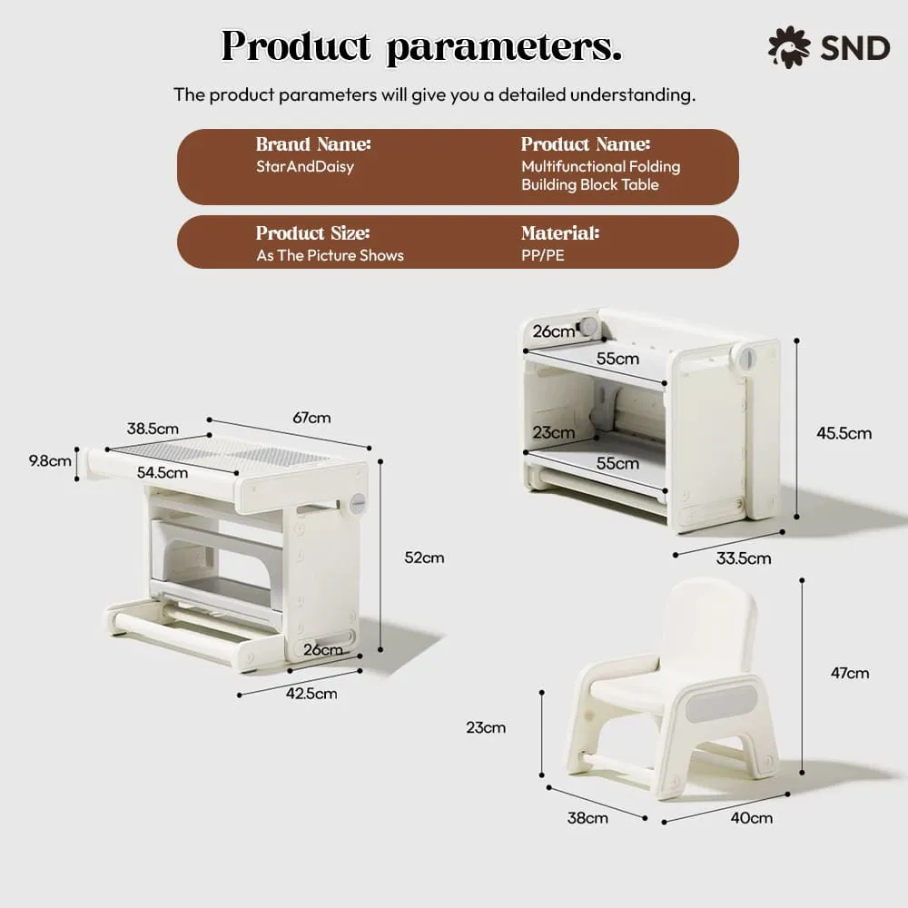 dimension of 8-in-1 multifunctional table chair sets